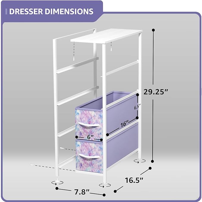 Sorbus Kids Narrow Dresser with 4 Drawers - Vertical Slim Storage Chest of Drawers with Steel Frame, Wood Top & Easy Pull Fabric Bins for Small Spaces, Closets, Bedroom, Bathroom & Laundry