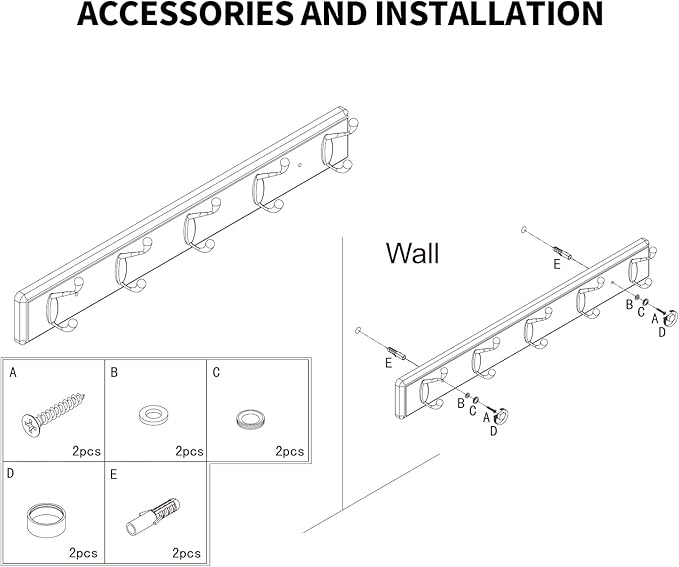 Wooden Coat Rack, Wall-Mounted Organizer for Closet, Entryway, Hallway, Foyer, Bedroom, Heavy Duty Double Hooks for Hanging Towels, Bags, Hats, Jackets, Key (White, 5 Hooks)