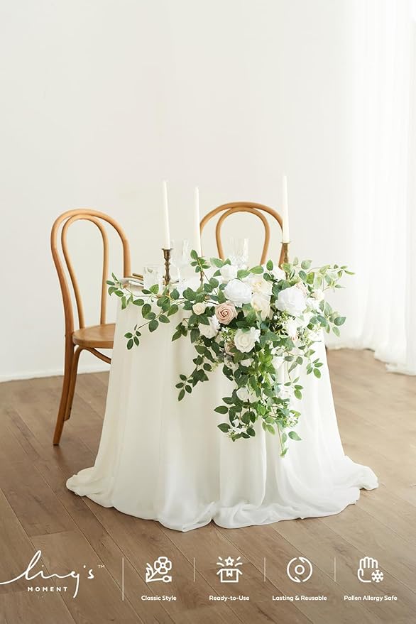 Ling's moment 2PCS Artificial Floral Swags Arch Flowers Wedding Centerpieces Flower Rose Garland Mantel Greenery Arrangements for Sweetheart Welcome Signs Decor Wall Window Home Decor White & Sage
