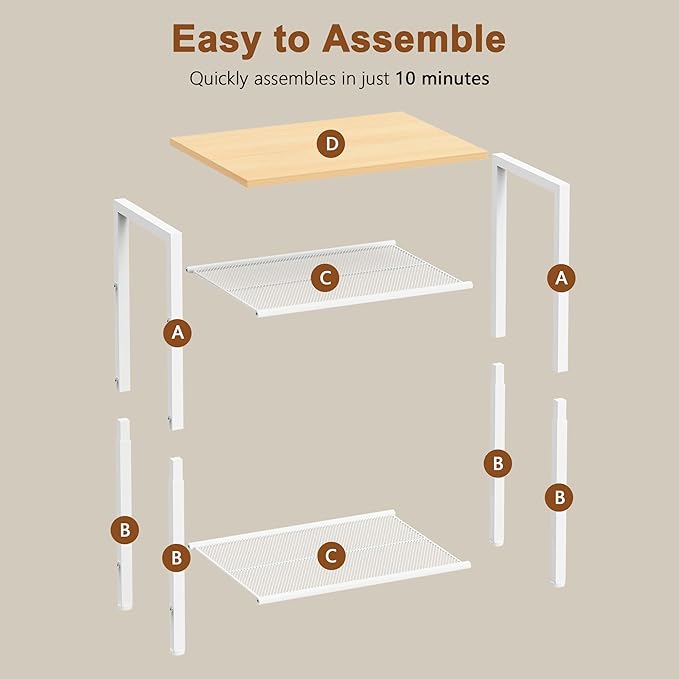Hoctieon 2-Set 3 Tier End Table, Telephone Table Set of 2, Tall Side Table with Storage Set of 2, Small Nightstand for Small Spaces, Metal Frame, White and Yellow Oak