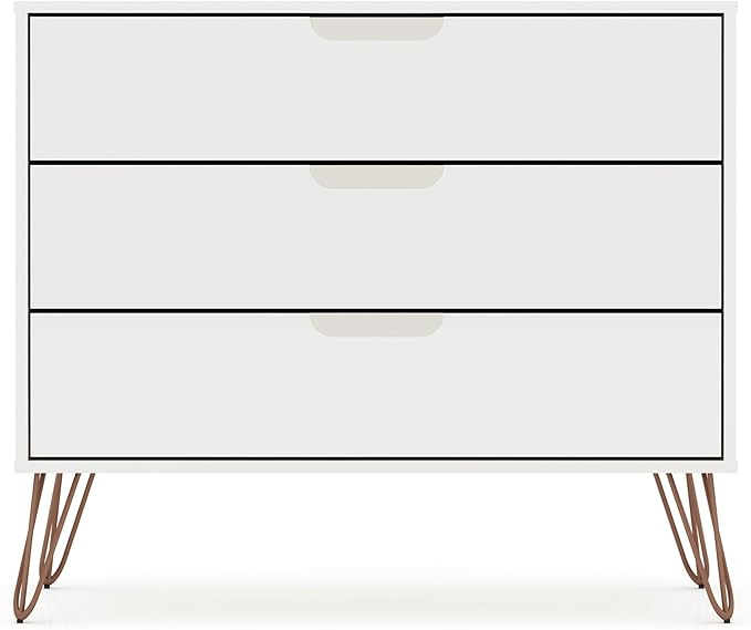 Manhattan Comfort Rockefeller 3 Drawer Dresser for Bedroom Storage, Nursery, Closet, Living Room, Entryway, TV Stand for Screens up to 32 Inches, Anti-Tip Kit Included, Set of 1, White