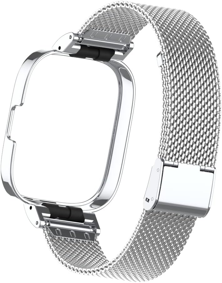 HOPMC Stainless Protective Metal Frame and Steel Mesh Buckle Replacement Band for Redmi Watch 3 Strap