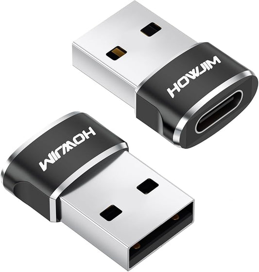 USB to USB C Adapter 2 Pack,USB 2.0 Fast Charging 480Mbps Data Transfer,Type-C Female to USB 2.0 Male OTG Adapter,USB C Charger Connector for M-acBook Pad Phone 15 16 17 X-peria G-alaxy P-ixel Black