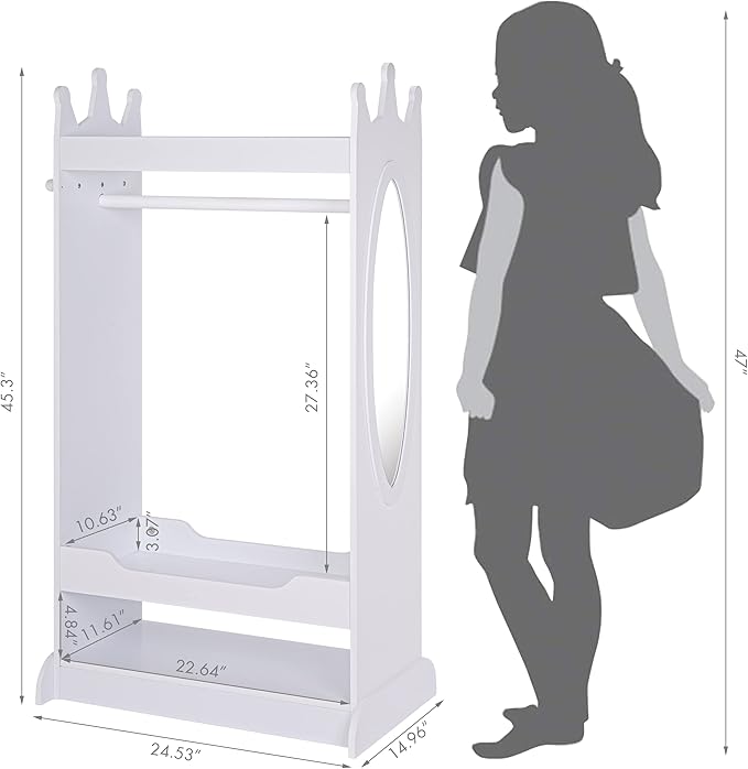 UTEX Kid’s See and Store Dress-up Center, Costume Closet for Kids, Open Hanging Armoire Closet, Pretend Storage, Costume Dresser(White)