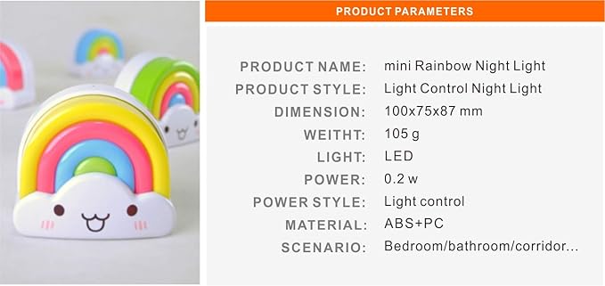 amezin Rainbow Night Light,0.5w Plug in Night Light for Kids, LED Dusk to Dawn Sensor Cute Nursery Gift Nightlight for Baby Children Girl Boy Toddler