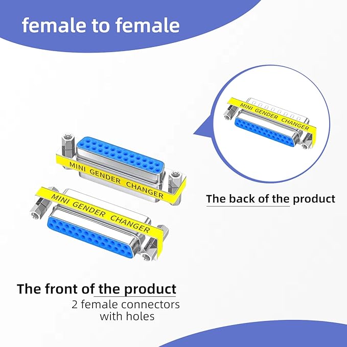 db9 Connector Null Modem Adapter，25-Pin Serial vga Adapter RS232 db9 Gender Changer,for Computer and Industrial Device Data Transfer(F-F（2P-25 Pin）)