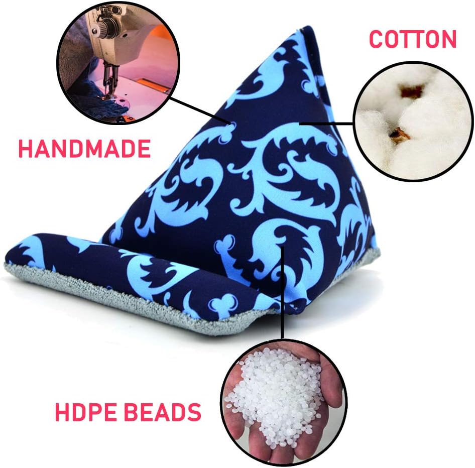 Handmade Fabric Phone Holder for Desk, Phone Pillow Stand for iPhone 15 16 Pro, Bean Bag Holder for iPhone 13 (Blue)