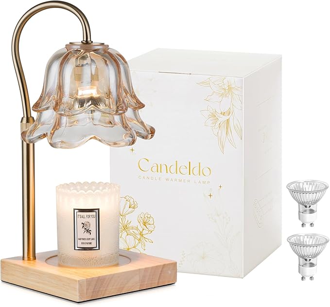 Candle Warmer Lamp with Timer: Flower Gold Candle Lamps Height Adjustable Wax Melt Home Decor House Warming Christmas Gift for Women