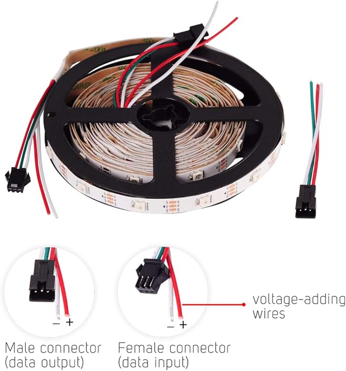 BTF-LIGHTING WS2812B RGB ECO LED Strip, Chasing Effects 5050SMD Individually Addressable 16.4FT 30Pixels/m 150Pixels Flexible Dream Color IP30 for Bedroom DIY Project DC5V(No Adapter or Controller)