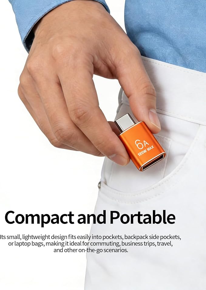 BOMIE USB C to USB Adapter 8 Pack,6A 120W Fast Charging 10Gbps Data Transfer,USB C Male to USB 3.2 Female OTG Adapter for Phone 15/16/17,Pad,Ma-cBook Pro/Air,Smartphone,Laptop,Tablet Orange