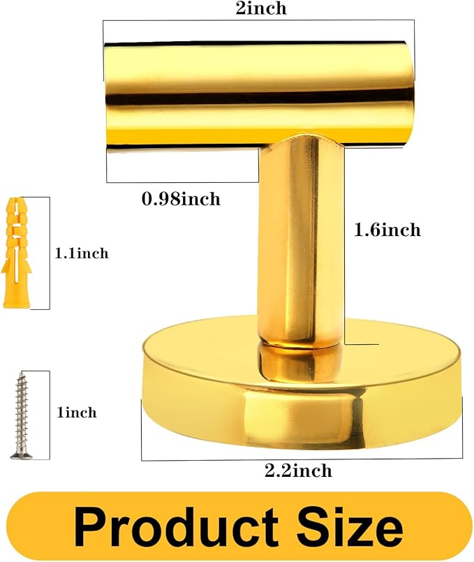 Bathroom Robe Towel Hooks Wall Hook Holder Heavy Duty Door Hanger Towel Robe Clothes Cabinet Closet Sponges Hook for Bathroom Bedroom Kitchen Hotel Pool 4 Packs(Bright Gold)