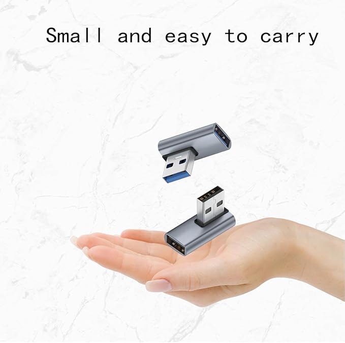 2-Pack, Super Speed USB 3.0 Vertical Left Angle and Right Angle Adapter USB 3.0 Male to Female 90 Degrees dapter Coupler, USB Cable Extender Connector