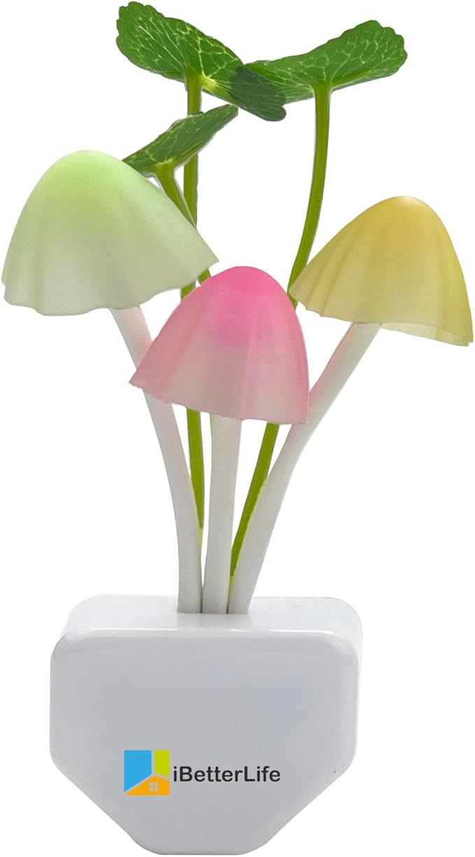 iBetterLife LED Night Light Smart Sensor 0.6W Color Changing Plug-in Night Lights for Kids Adults Cute Mushroom Night Light Bedroom Home Decor Light Wall Lamps NightLight