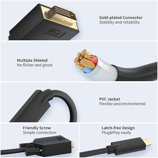 BolAAzuL USB C to DVI Cable 3ft, USB C to DVI Adapter, USB Type C/Thunderbolt 3 to DVI Adapter Cable Male to Male for Mac Book Pro 2020/2019/2018/2017, Surface Book 2, Dell XPS 13/15, Pixelbook