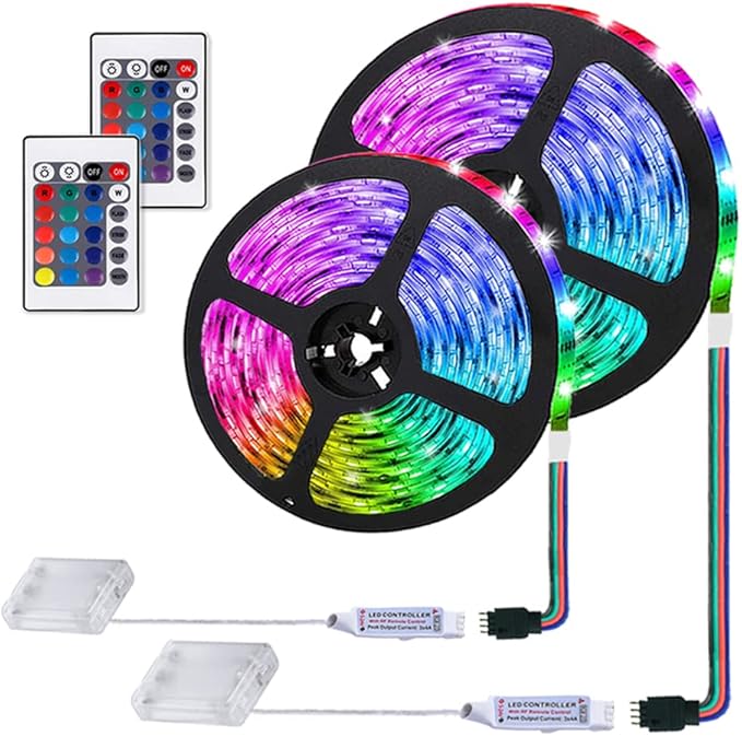 LED Strip Lights Battery Powered, 24 Keys Remote Control Light Strip for Parties, DIY Indoor Decoration, 6.56ft/2m, 2 Pack