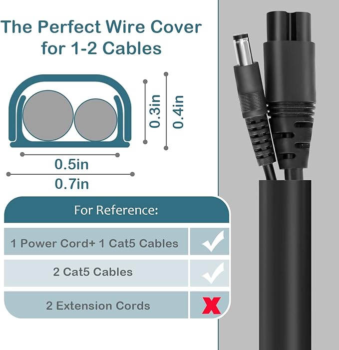 ZhiYo Wire Covers for 2 Cords, Cord Hider on Wall Mounted, 68in Cord Cover Kit, Cable Cover Paintable, Cable Concealer for Extension Cord/Ethernet Cable/Speaker Wire Hider, Black W0.7in H0.4in