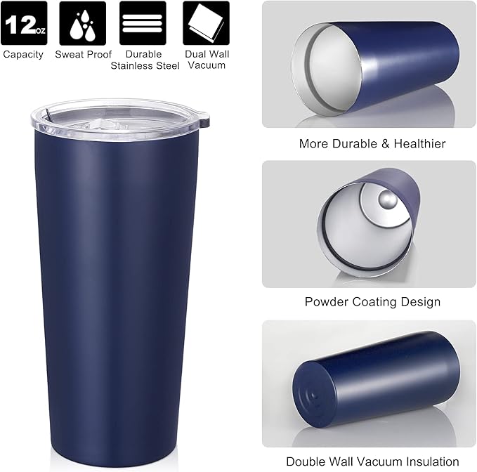 VEGOND 20oz Tumbler Bulk with Lid and Straw 12 Pack, Stainless Steel Vacuum Insulated Tumbler, Double Wall Coffee Cup Travel Mug, Navy Blue