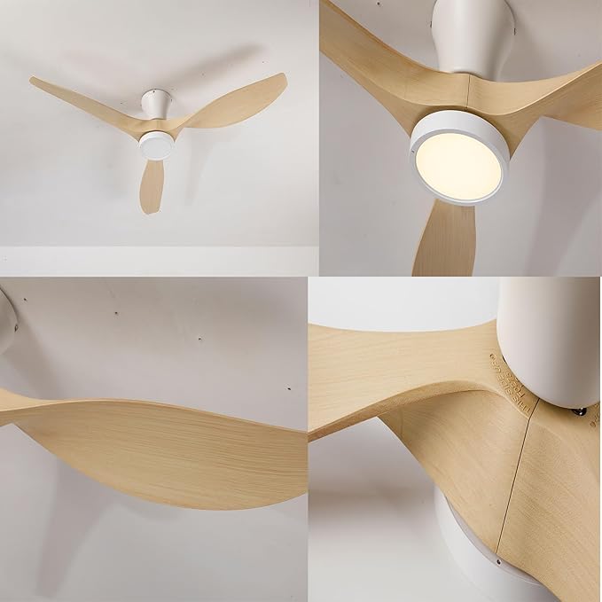 TALOYA 52 inch Ceiling Fans with Lights and Remote, Flush Mount Low Profile Ceiling Fan with Reversible DC Motor ABS Blades for Bedroom Living Room Kitchen Light Oak Finish