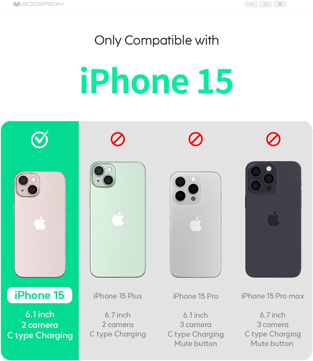 GOOSPERY Rail 2 Card Case Wallet for iPhone 15, Light Silicone + Soft Protection, Dark Green