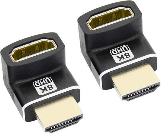 Right Angle HDMI Male to HDMI Female Adapter 8K, Up Angle Gold Plated 90 Degree and 270 Degree, Supporting 8K@60Hz, 4K@120Hz, Suitable for Laptops, PC, Projectors, etc- 2Pcs