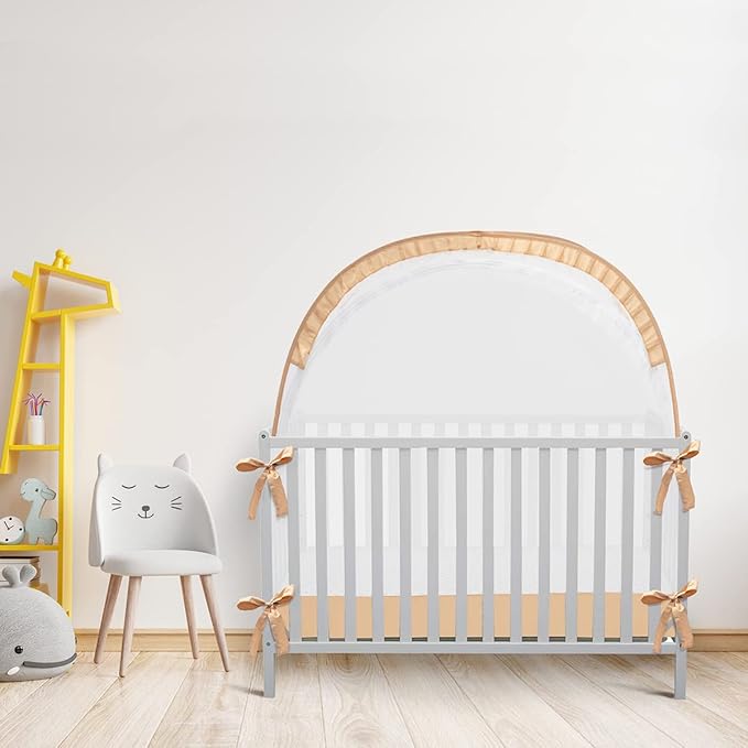 Pop Up Baby Crib Tent, Safety Tent to Keep Toddler from Climbing Out, Canopy Against Falls and Bites, Netting with Breathable & Soft Mesh, Orange (R07-orange)