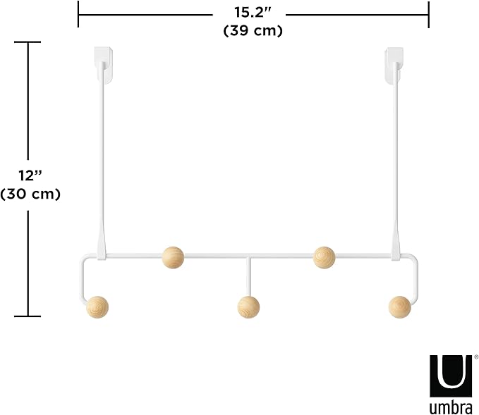 Umbra Estique Over The Door Coat Rack & Multi-Use Organizer, for Coats, Bags, Hats & More, Small, White/Natural (Pack of 3)