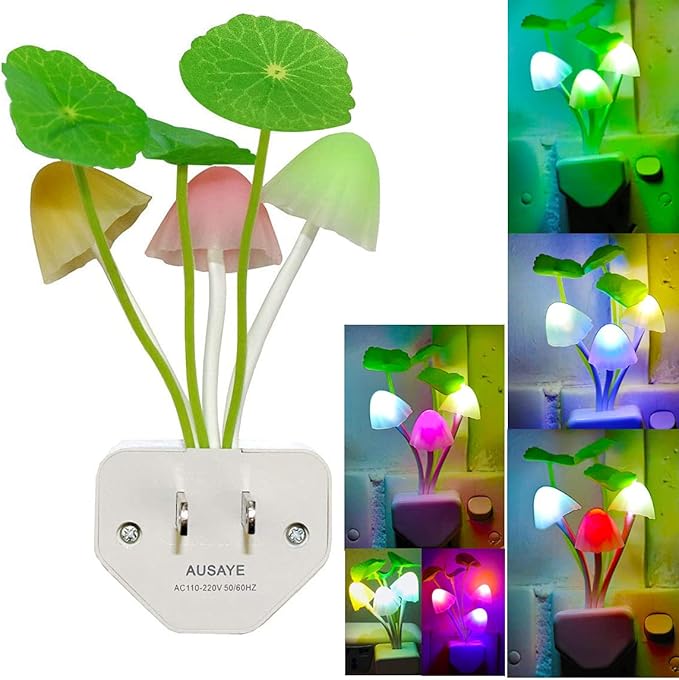 Color Change Led Night Light w/Smart Sensor, Plug-in Night Lights for Kids Adults Cute Mushroom Night Light Lamp Bedroom Home Decor Light Wall Lamps NightLight