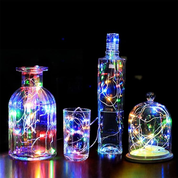 Fairy Lights CR2032 Battery Operated,6.6Ft/2Meter 20 LEDs Micro Silver Wire String Lights for Bedroom Christmas Party Wedding Decoration (Multi-Colour, 6 Pack)