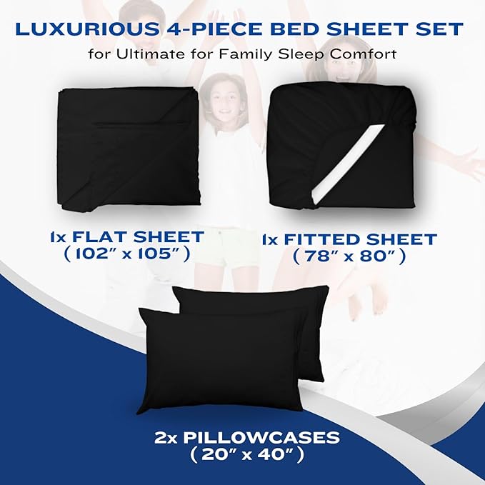 DREAMCARE Twin XL Sheet Sets - 4pc Cooling Sheets XL Twin Sheets - Twin XL up to 21” Deep Pocket – Hotel Luxury Extra Long 100% Brushed Microfiber with Side Pocket - Black