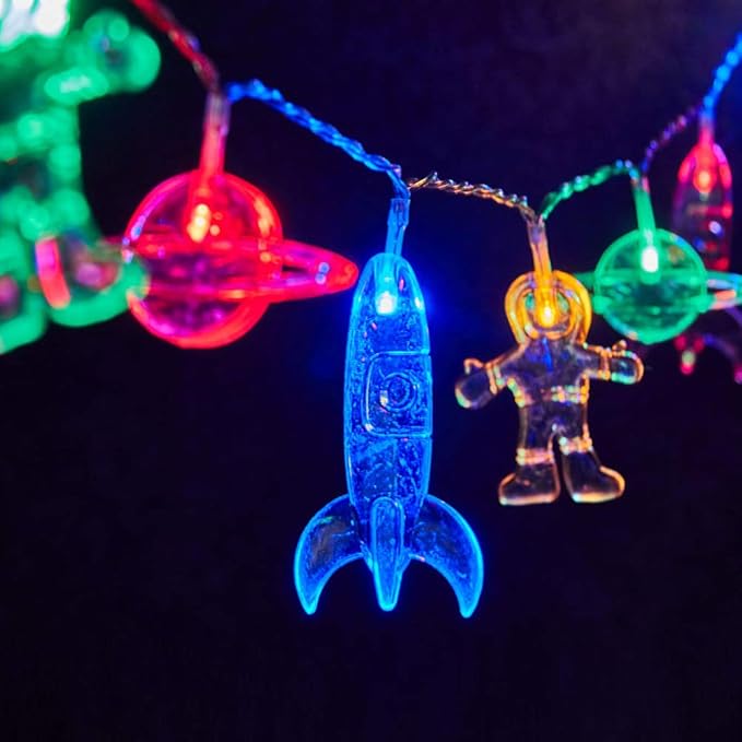 AceList Planet Astronaut String Lights, 20 LED USB Powered Space-Themed Fairy Lights with 8 Modes for Kids' Bedroom, Nursery, Party, and Holiday Decor(Warm)