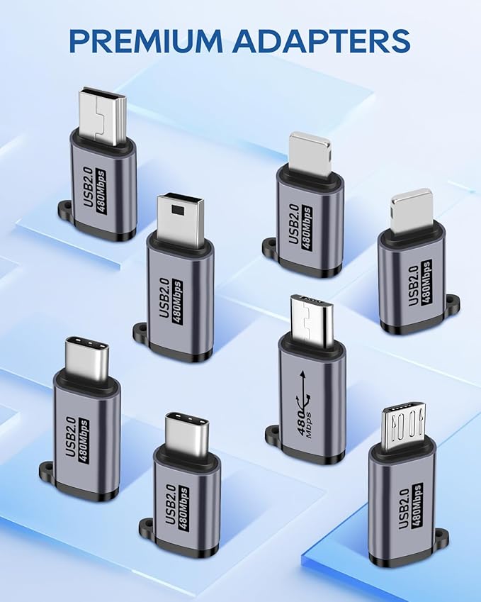 UCEC 8-Pack USB Adapter Kit, USB Adapters for Multiple Devices, USB C/Lighting to Micro USB, Type C/Micro USB to Lighting, Micro USB/Lighting to USB C, USB C/Micro USB to Mini USB Adapter
