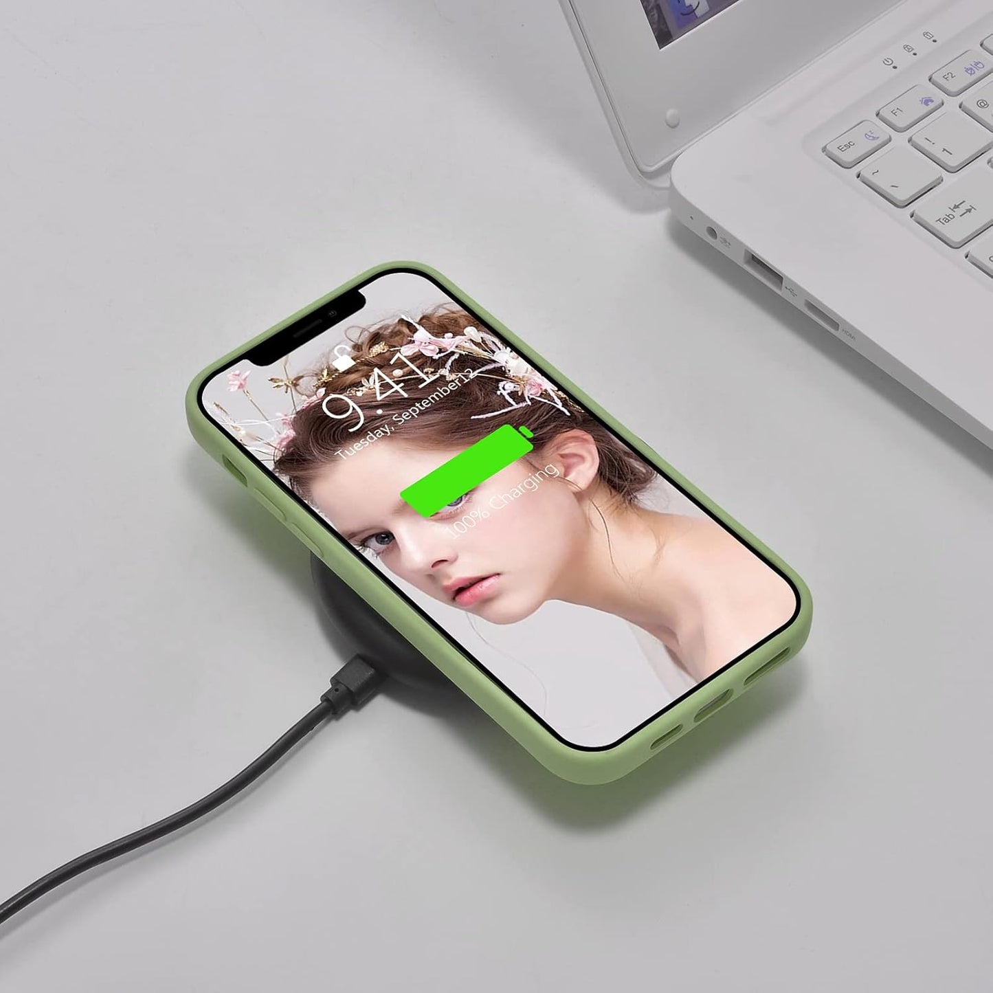 JOYLAND Mustard Green Daisy Flower Phone Case for iPhone 7/8/SE 2020, Soft Liquid Silicone with Microfiber Lining.
