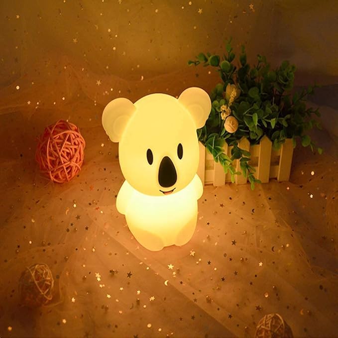 Animal-Shaped Night Light, Rechargeable LED Soft Silicone (BPA Free) Bedside Lamp for Children/Adults, Adjustable Brightness and 9 Colors by Touch Control & Remote Control (Big Koala)