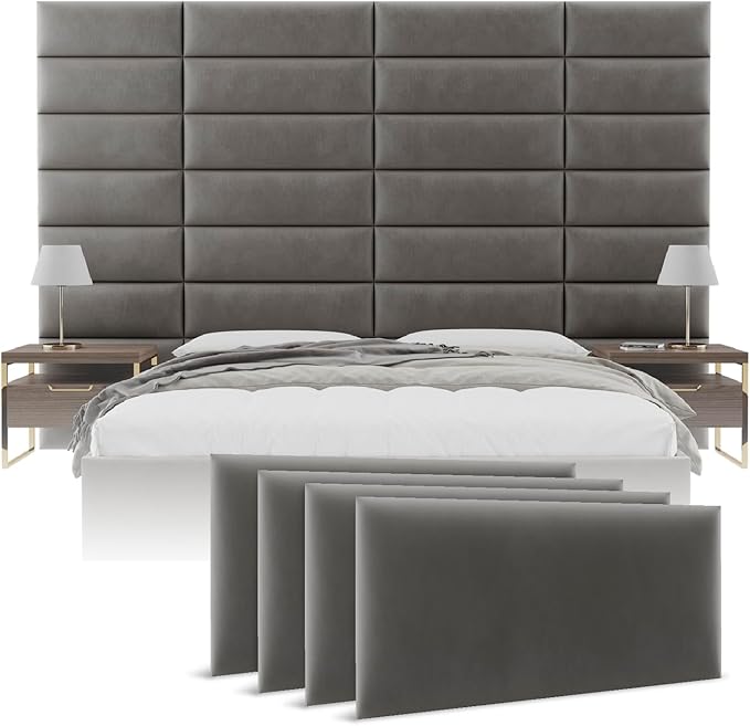Vänt Upholstered Wall Panels - King/Cal King Size Wall Mounted Velvet Headboards - Velvet Gothic Grey - Twin/King - Set of 4 Panels (Each Individual Panel 39"x11.5")