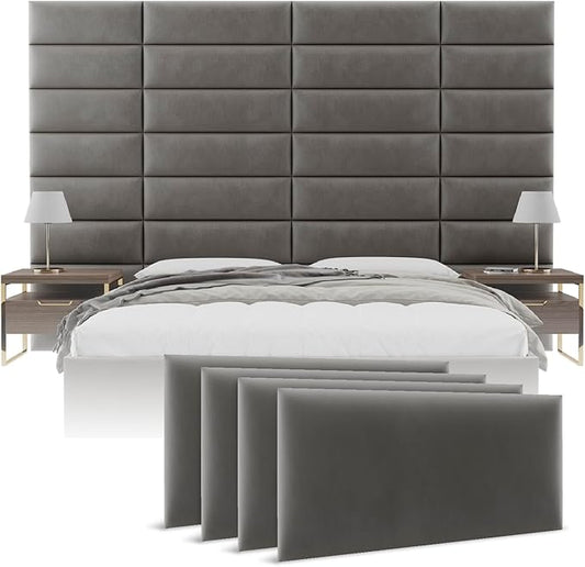 Vänt Upholstered Wall Panels - King/Cal King Size Wall Mounted Velvet Headboards - Velvet Gothic Grey - Twin/King - Set of 4 Panels (Each Individual Panel 39"x11.5")
