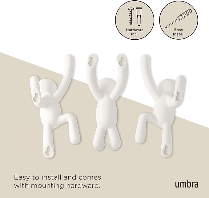 Umbra Buddy Wall Hooks, White, Set of 3