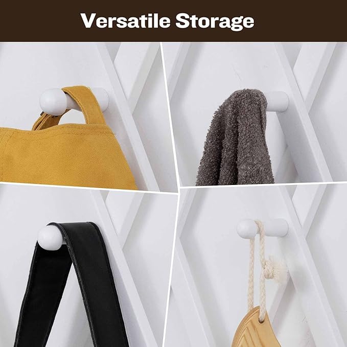 Wall Rack with 20 Hooks, Wooden Wall Expandable Coat Rack for Coat, Hats, Baseball Caps, Coffee Mug, Jewelry(White)