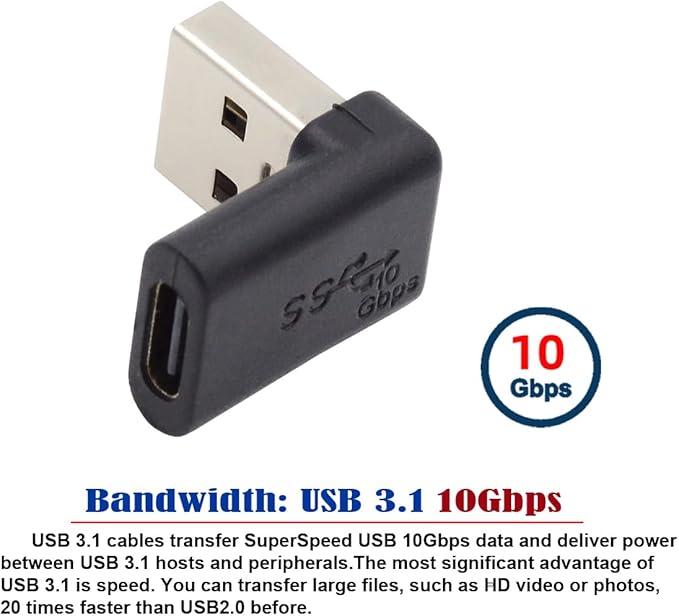 CY USB-C Type C Female 90 Degree Up Angled to USB 3.0 A Male Data Adapter for Laptop Desktop