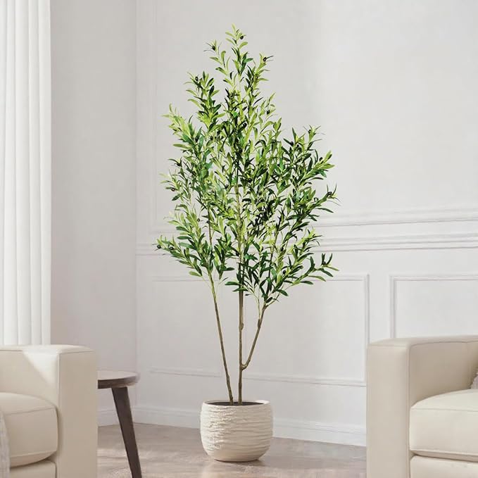 6.56ft Artificial Olive Tree, Faux Olive Tree with Lifelike Fruits, 78.74in Fake Olive Tree with Sturdy Plastic Pot, Artificial Plants for Office Home Living Room Indoor Outdoor Decor