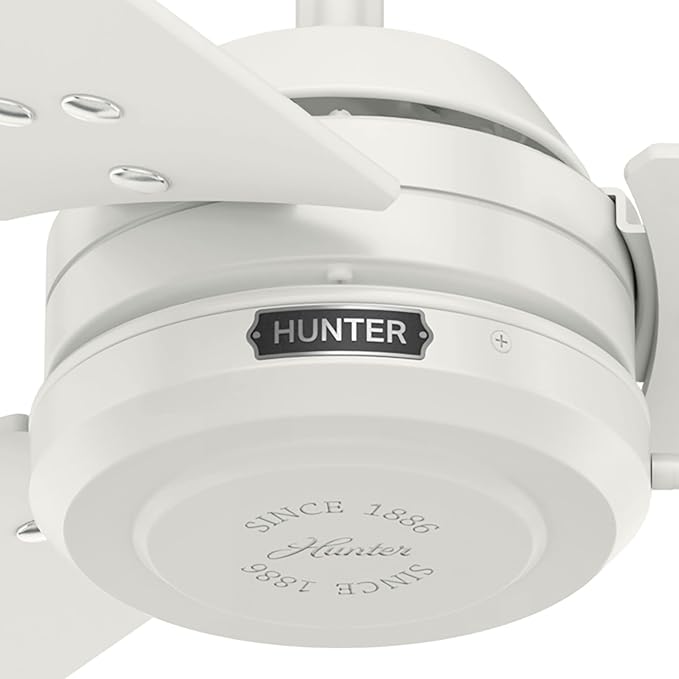 Hunter 52 inch Outdoor or Indoor Ceiling Fan No Light - White Ceiling Fan without Light, For Patio, Porch, Garage, or Living Room, Standard Mount, 3 Blades, Pull Chain - Cassius 59263, Fresh White