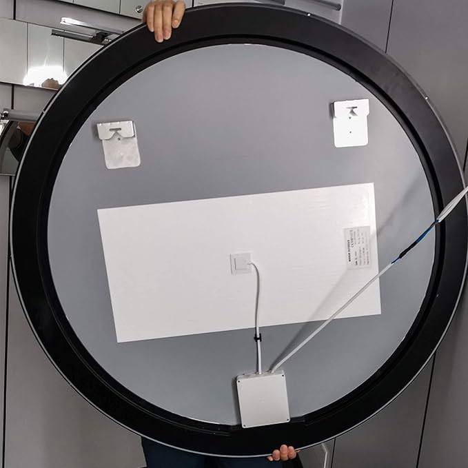 LED Round Bathroom Mirror, Wall Mounted Vanity Makeup Mirror with Anti Fog, Dimmable Touch Button, Adjustable Color Temperature, Memory Function 28 Inch by Fab Glass and Mirror