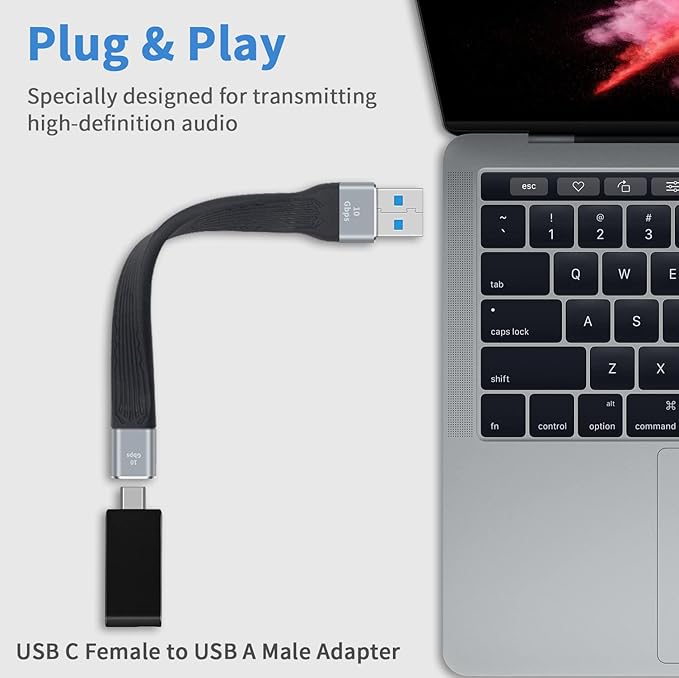 Poyiccot USB C Female to USB A Male Cable, Soft & Flexible Flat Short Type A to Type C Cable Compatible with Galaxy, MacBook, Phone, Laptop