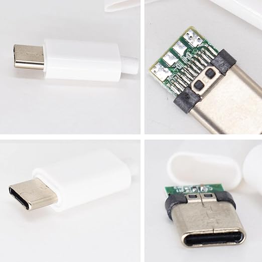 20 Set USB C Male Connector Kit DIY, 24 Pin Type C Plug Repair kit with PCB Board and Housing(Black + White)