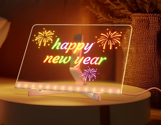Led Note Board,Doodle Glow,Led Drawing Board for Kids,Acrylic Dry Erase Board with Light and 7 Colors Pens,LED Note Board with Colors for Office School Home (7.8x7.8 inches)