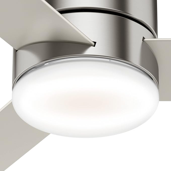 Hunter 44 inch Indoor Ceiling Fan with Light and Remote Control - For Bedroom or Living Room, Low Profile Mount, Modern Ceiling Fan with LED Light, Quiet, 3 Blades - Minimus 59454, Brushed Nickel