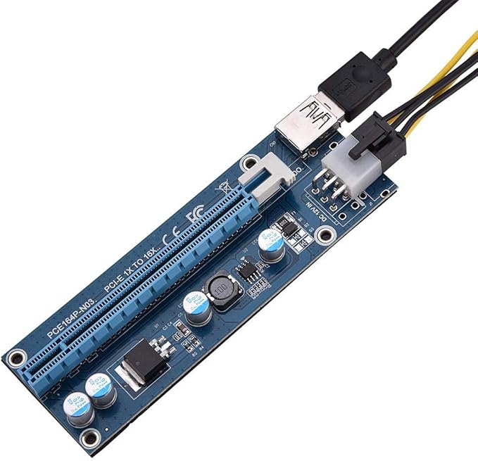 Mini PCI E to PCI Express16x Extender Riser Adapter, SATA Power Cord Converter for Video Card Mining Adopt 4 Solid-State Capacitors, 6pin Interface on The Graphics Card etc.