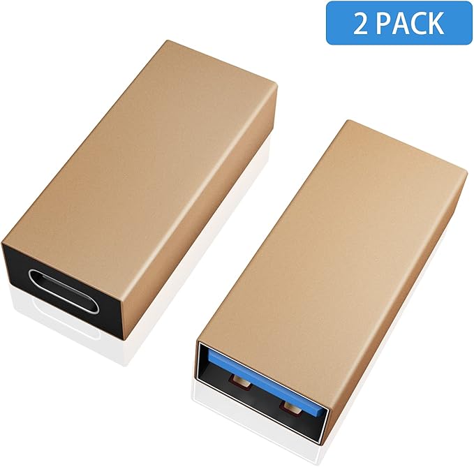 Duttek USB C Female to USB Female Adapter, Bi-Directional Type A to Type C OTG Adapter Converter Support 5 Gbps Data Sync and Charging for Laptop, PC 2 Pack (Champagne)