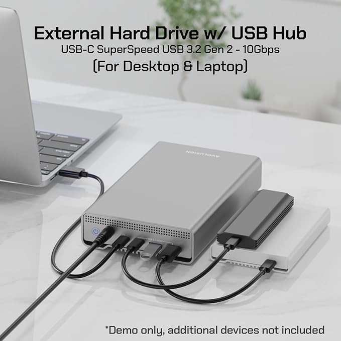 Avolusion PRO-G1 Series 16TB USB 3.2 Gen 2 (10Gbps) USB-C External Hard Drive for Windows/MacOS (Grey)