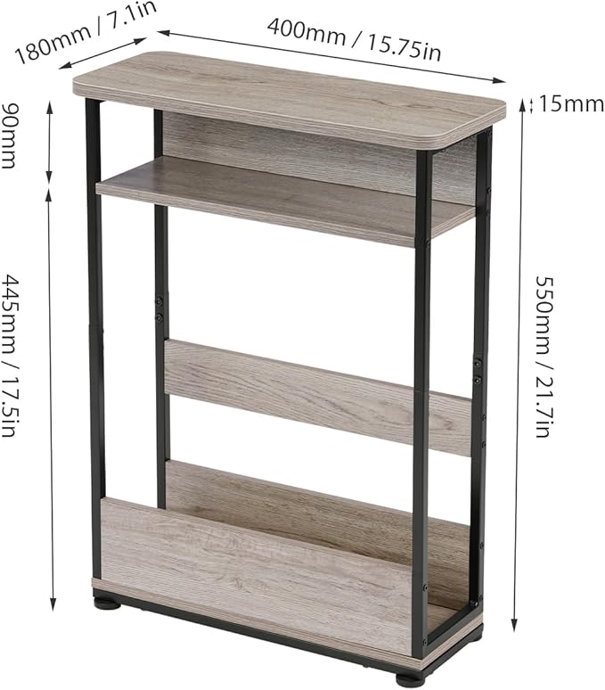 Narrow Side Table,3-Tier Slim End Table with Storage Shelf,Modern Sofa Table Thin Side Table for Narrow and Small Spaces, Skinny Bedside Table Small Nightstand with Magazine Rack Space Saving/Oak