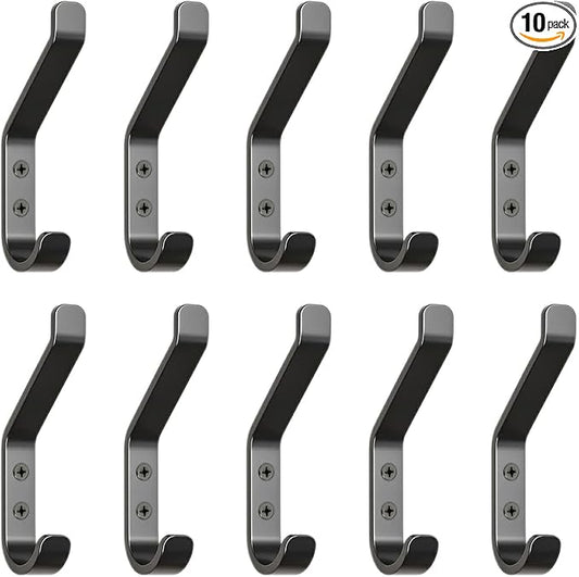 GlazieVault Coat Hooks Wall – Door Hooks (10 Pack) - Heavy Duty Wall Mounted - Premium Design Rust Free Hooks